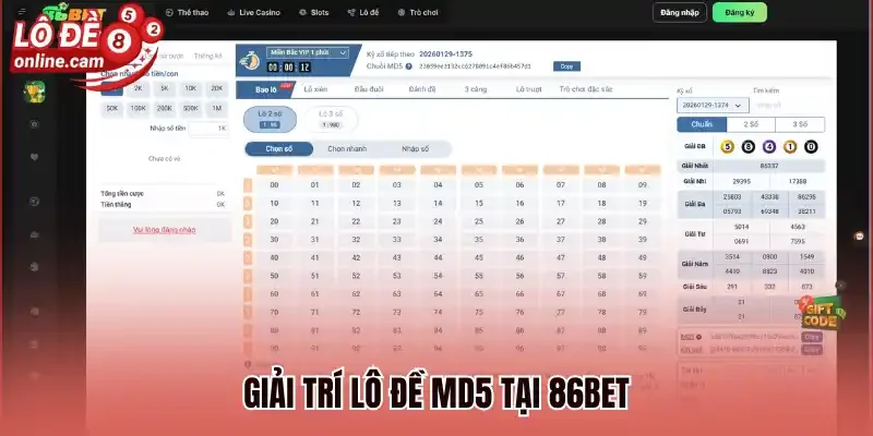Giải trí lô đề MD5 tại 86bet